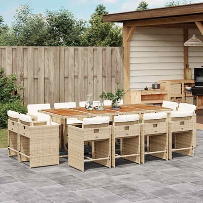 vidaXL - 13-delige - Tuinset - met - kussens - poly - rattan - beige