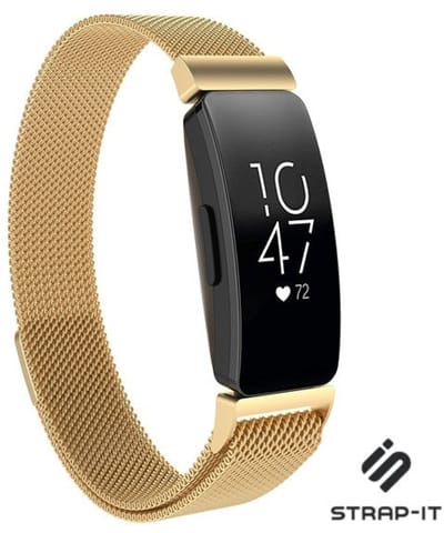 Milanees Smartwatch bandje - Geschikt voor Fitbit Inspire / Inspire HR / Inspire 2 Milanese band - goud - Strap-it Horlogeband / Polsband / Armband - Maat: Maat S