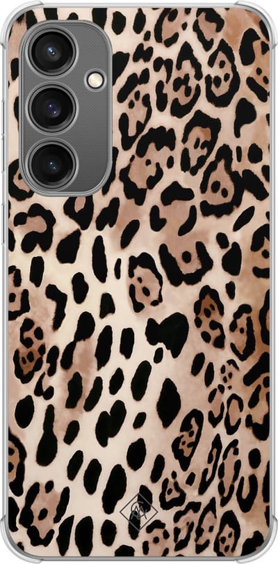 Casimoda® hoesje - Geschikt voor Samsung Galaxy S23 FE - Luipaard print bruin - Shockproof case - Extra sterk - TPU/polycarbonaat - Bruin/beige, Transparant