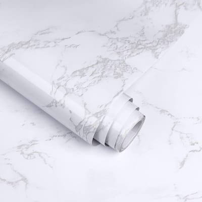 Marmeren Zelfklevend Behang 60x300cm - Wit Marmer Vinyl Folie voor Keuken, Meubels en Wanddecoratie
