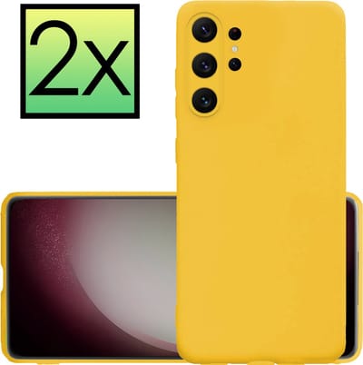 Hoesje - 2 Stuks - Geschikt voor Samsung Galaxy S23 Ultra - Sterk & Shockproof - Case Siliconen - Back Cover - Telefoon Hoes - Geel