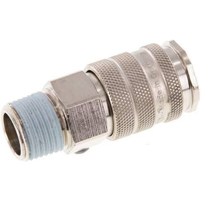 Vernikkeld Messing DN 10 Luchtkoppeling Snelkoppeling R 1/2 inch Buitendraad Double Shut-Off - CLS10-M-BN-SV-012
