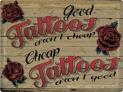 Signs USA - retro wandbord - dibond - Good-Cheap Tattoos woodlook - 33 x 44 cm