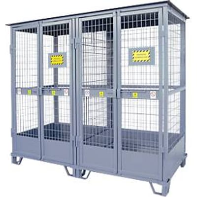 Justrite gasflessenopslag, gegalvaniseerd, afsluitbaar, tot 18/24 gasflessen, B 2100 x H 2300 x D 960 mm, 310 kg, staalgrijs