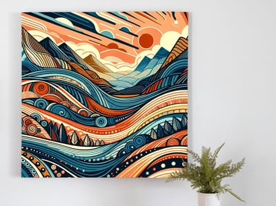 Abstract landschap schilderij | Surrealistische droomlandschap: een verbeelding van vormen en kleuren | Kunst - 50x50 centimeter op Dibond | Foto op Dibond