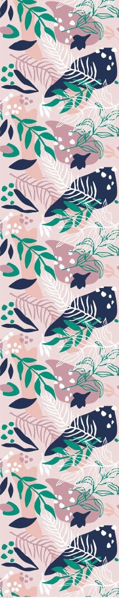 Voorgelijmd vliesbehang - Tropisch roze en marineblauw - 1 rol van 300x60 cm