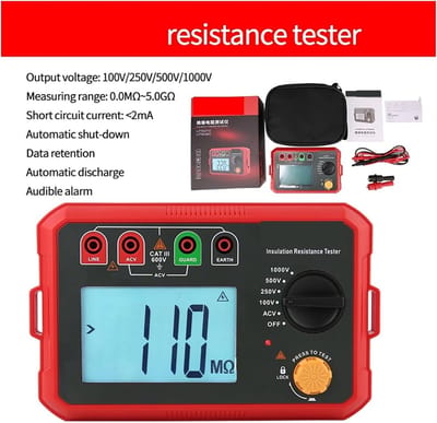 Isolatieweerstandstester - Ohm Meter - Elektrisch Testen - Hoge Nauwkeurigheid - 1000V 2500V - Rood Grijs