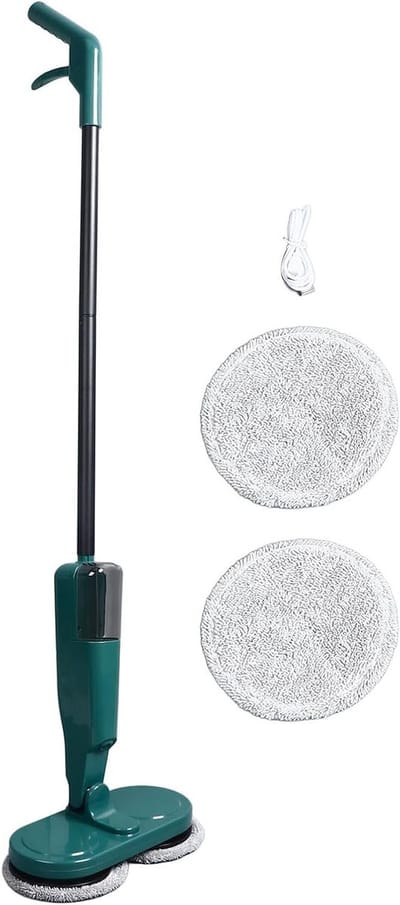 Draadloze Elektrische Spin Mop voor Vloerreiniging, Oplaadbare Dubbelroterende Schrobber met 4 Herbruikbare Pads voor Houten Vloeren, Tegels en Meer