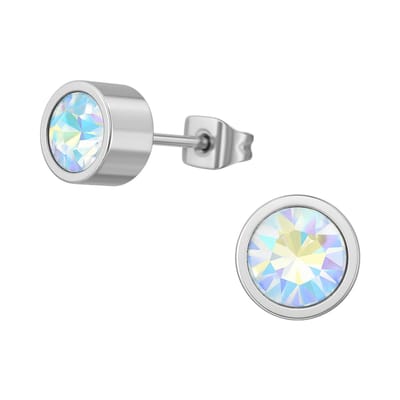 Aramat Jewels | Oorbellen | AB multikleur kristal oorstekers – 6mm zilver RVS | | | |6mm | Staal | Kinderen, Volwassenen | Verkleurd niet