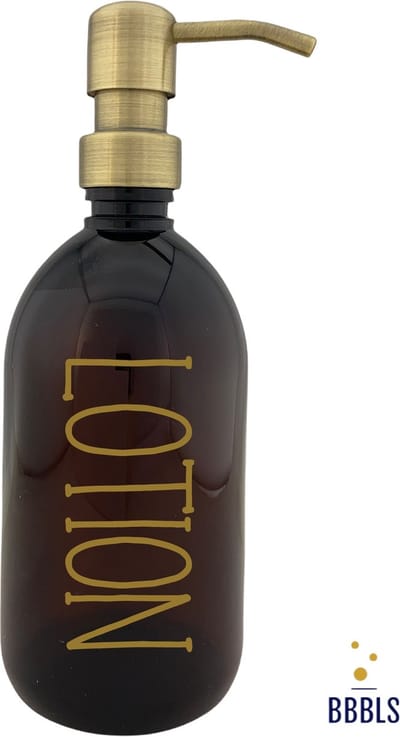 BBBLS® Design Dispenser "Lotion" | Bruin Kunststof | 500ml | RVS / Metaal Pomp Goud | Zeeppomp | Zeepdispenser | Zeephouder
