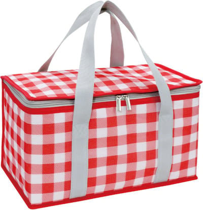 Picknick Draagtas Mand - 35x20x20 cm - Picknickmand Koeltas - Koeltassen - Thermo Lunchtas - Verbrede handgreepriem - Opvouwbaar - Rood en Wit Geruit