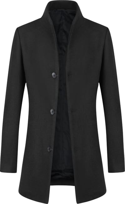 ALLTHEMEN Heren Wollen Mantel Lange Slanke Jas met Opstaande Kraag - Winter Zakelijke Jas - XS