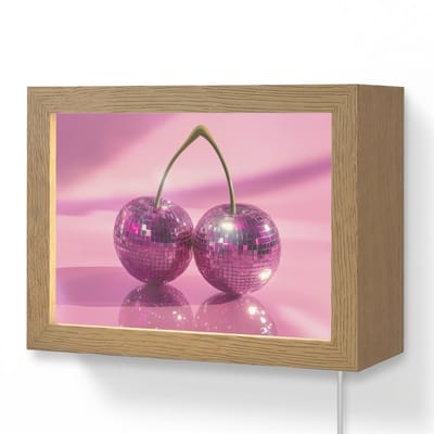 Wandlamp 20x15 cm - Oplaadbaar - Glitter - Discobol - Roze - Kersen - Wandlampen binnen woonkamer - Slaapkamer lamp met kabel - Decoratieve nachtlamp - Vloerlamp snoer