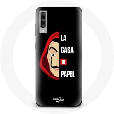 Coque pour Samsung Galaxy A70 - La Casa de Papel - Logo et Masque - Souple - Noir - Protection