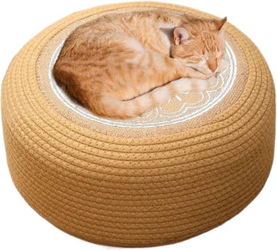 Rattan Poef - Voetenbankje Rond - Ontspannen Zitten - Natuurlijke Weving - 40 cm Diameter - Wit