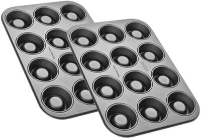 Zenker 9346850 Set van 2 Rumbabavormpjes, mini savarinvorm, cakevorm, Staal, Zwart, 38,5 x 26,5 x 3 cm