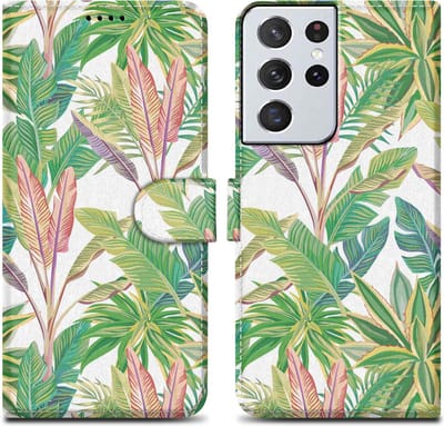 Cadorabo Hoesje geschikt voor Samsung Galaxy S21 ULTRA - Design Groen Regenwoud No. 8 - Beschermhoes Case Cover met magnetische sluiting, standaardfunctie en kaartvakje