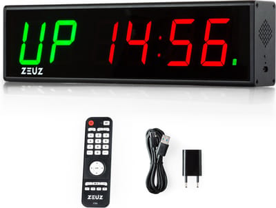 ZEUZ Medium Interval Timer voor CrossFit, Fitness & Sport – Stopwatch, Countdown & Aftelklok - Tabata & HIIT Digitale GYM Klok – 37 x 5,5 x 10 CM