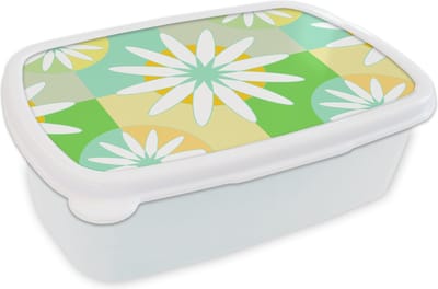 Broodtrommel Wit - Lunchbox - Brooddoos - Bloemen - Zomer - Patronen - 18x12x6 cm - Volwassenen