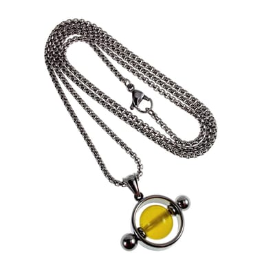 55cm x 2mm Jasseron-Ketting + Ronde Hanger Unisex - RVS Ketting met Opengewerkte Hanger met Gele Kristal - Handgemaakt