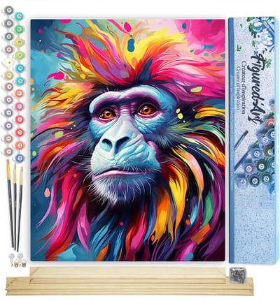 Figured'Art Schilderen op Nummer Volwassenen canvas Kleurrijke Abstracte Baviaan- Handwerk acrylverf Kit DIY Compleet - 40x50cm met DIY houten lijst