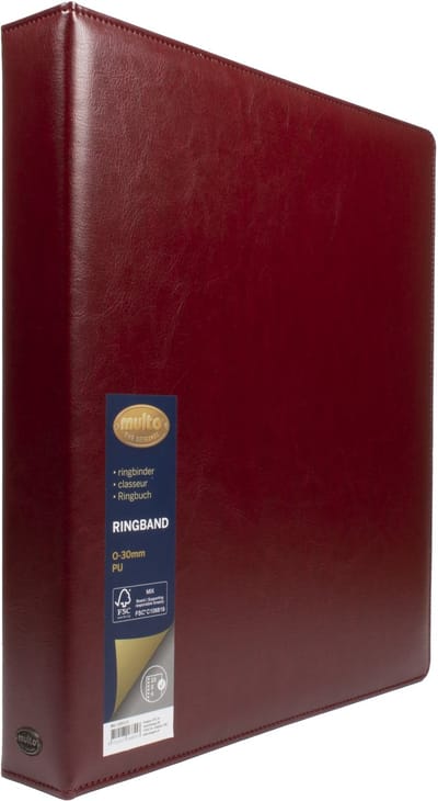 Multo ringband Hannibal - formaat A4 - 23-rings - 30mm ringhoogte - kunstleder - bordeaux
