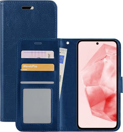 Hoesje - Met Pasjeshouder - Geschikt voor Samsung Galaxy A35 - Luxe Bookcase Portemonee - Flip Case - Kunstleer Book Case - Flipcase - Book Cover - Walletcase - Portemonneehoes - Donkerblauw