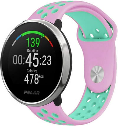 Strap-it Ademend siliconen sport bandje - geschikt voor Polar Unite / Ignite / Ignite 2 / Ignite 3 / Pacer - roze/aqua