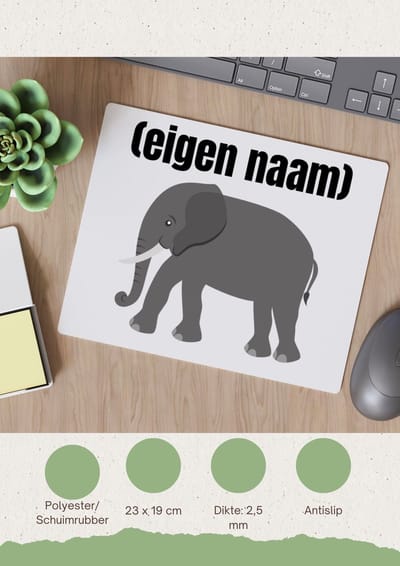 Akyol - olifant met eigen naam Muismat - Olifant - olifanten liefhebbers - iemand die houdt van olifanten - verjaardag - cadeau - kado - 23 bij 19 cm