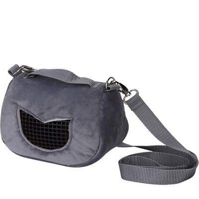 Grijze flanellen draagbare ademende draagtas voor hamsters, uitgaande tas voor kleine huisdieren zoals cavia's M(315 X 180mm / 12.4 X 7.09in) black