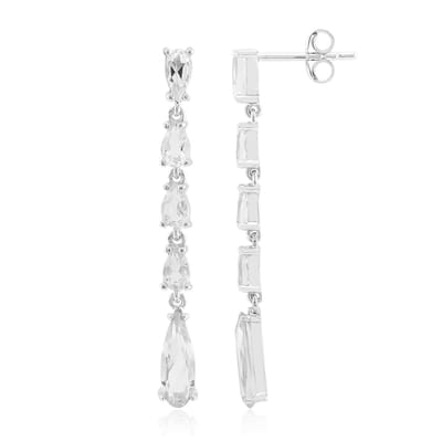 Cavill - Zilveren Oorhangers - 925 Sterling Zilver Gerhodineerd - Witte Peervormige Topaas 3,706 ct - Lange Elegante Oorbellen voor Dames