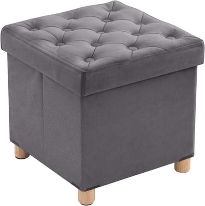 Opvouwbare Voetenbank - Opbergkruk Poef - Woonkamer Organisatie - Met Afneembaar Deksel - 40 x 40 x 40 cm - Grijs
