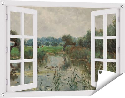 Gards Tuinposter Doorkijk In de Uiterwaarden van de IJssel - Willem Roelofs - 90x60 cm - Tuindoek - Tuindecoratie - Wanddecoratie buiten - Tuinschilderij