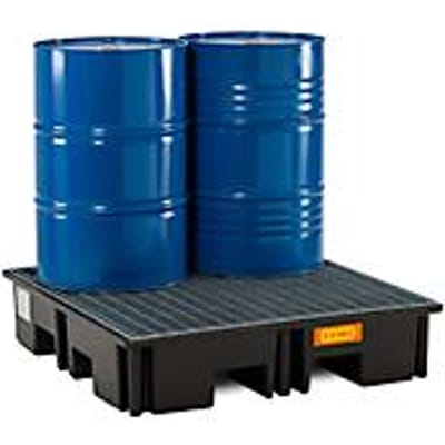 PE palletschacht CEMO 220/4 voor 1 industriepallet, L 1230 x B 1230 x H 260 mm, 220 l, voor 4 x 200 l vaten, stalen rooster