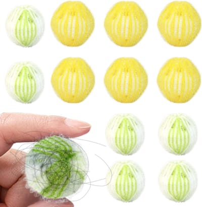 Herbruikbare haarvangers voor wasmachine - 12 stuks katoenen pompons voor efficiënt haar- en pluizenopvang tijdens het wassen en drogen