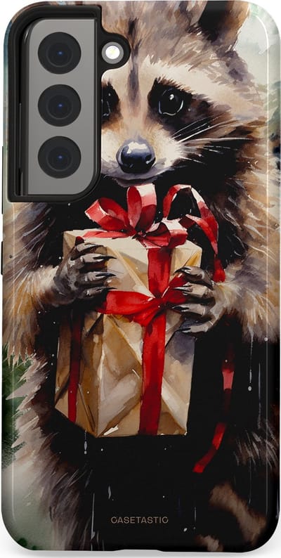 Casetastic hoesje geschikt voor Samsung Galaxy S22 - Dubbellaagse bescherming - Winter Wasbeer Presentje - Fashion Case - Zwart Grijs Taupe