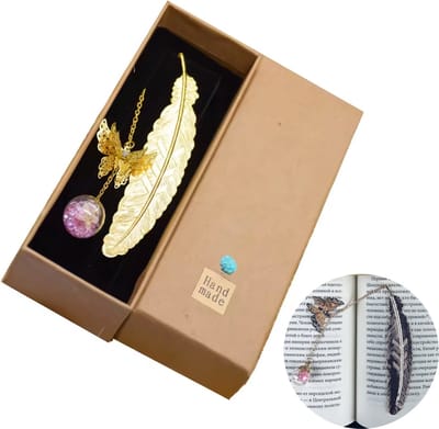 Boekenleggers - Bookmark - Bladwijzer - Gouden Veer met Vlinder Hanger - LOUZIR