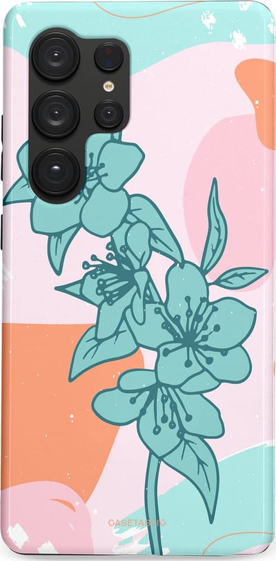 Casetastic hoesje geschikt voor Samsung Galaxy S25 Ultra - Dubbellaagse bescherming - Roze Oranje Turqoise Bloemen Modern - Fashion Case - Wit Mintgroen Perzik Lichtroze