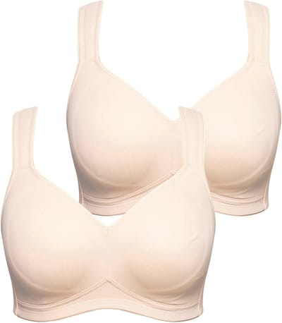 Ulla Popken - Dames - Microvezel-beha set van 2 zonder beugel voorgevormde cups - Beige - Maat 100C