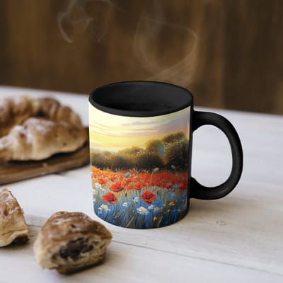 Magische Mok - Foto op Warmte Mokken - Koffiemok - Klaproos - Bloemenveld - Kleurrijk - Magic Mok - Beker - 350 ML - Theemok