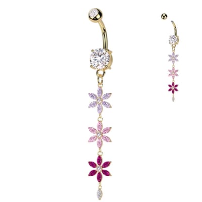 Navelpiercing PVD multikleur bloem hanger - goud - LMPiercings