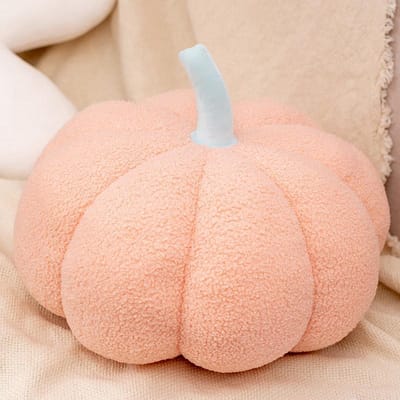 Coussin de dossier en forme de citrouille rose mignon, doux et moelleux, pour canapé, décoration de fête, cadeaux d'Halloween pour filles 20cm beige