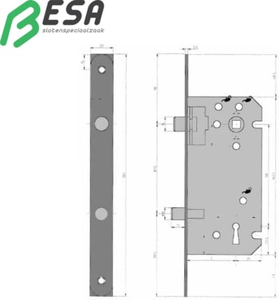Dyla 1022: Binnendeurslot 110/50 met ronde schoten Voorplaat: 22mm Recht