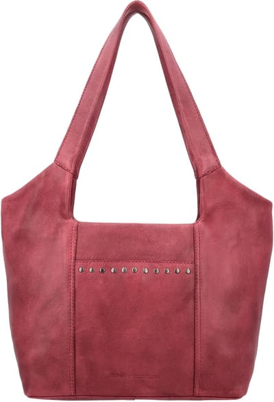 Hide & Stitches Redwood Shopper - Leren Tas - Schoudertas - Twee Handvatten - Ritsvak - Telefoonvak - Leren Dames Tas - Wijnrood
