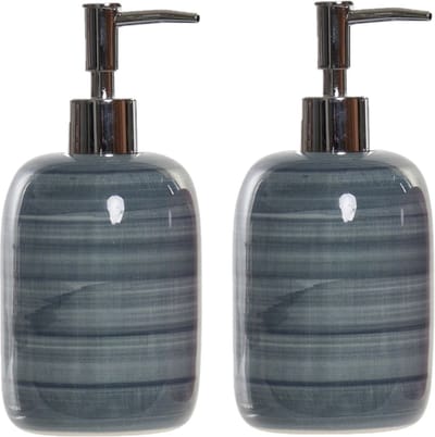 Items - Toiletborstel marmer look polystone blauw 39 cm met zeeppompje 300 ml