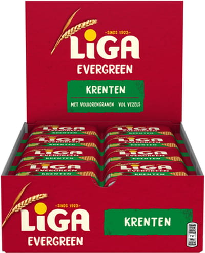 LiGA EverGreen Koekjes Krenten - Doos 24 x 37,5g - Koek - Koeken voor Onderweg of Werk en Kantoor - Tussendoor