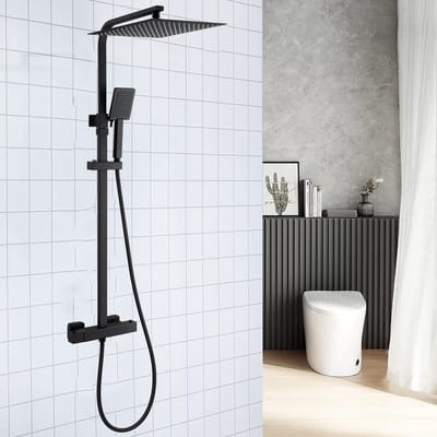 AuraLum max Doucheset met thermostaat - Zwart - Thermostatische Douchekolom - Douchegarnituur - Messing -Thermostatische Douchemengkraan - Anti-Scald- In Hoogte Verstelbaar - voor Badkamers