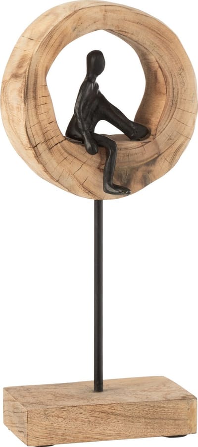 J-Line decoratie Figuur Denk Ring Laag - hout/aluminium - zwart/naturel