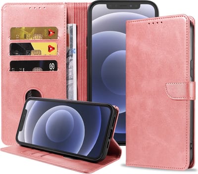 Geschikt voor iPhone 12/12 Pro Telefoonhoesje Kunstleer met Magnetisch lipje en Pasjeshouder Book Case met Klepje - Roze - Smartphonica geschikt voor iPhone 12;iPhone 12 Pro