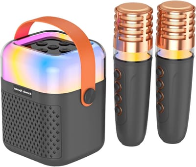 Karaoke machine - Draagbare geluidsset - Muziekfeest thuis - Met 2 microfoons - Compact formaat - Zwart